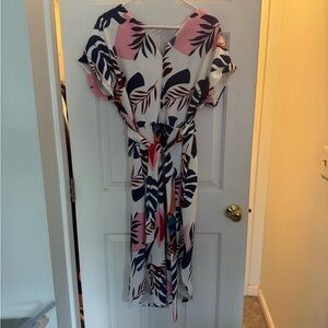 Floral V-Neck Dress - Pink and Blue